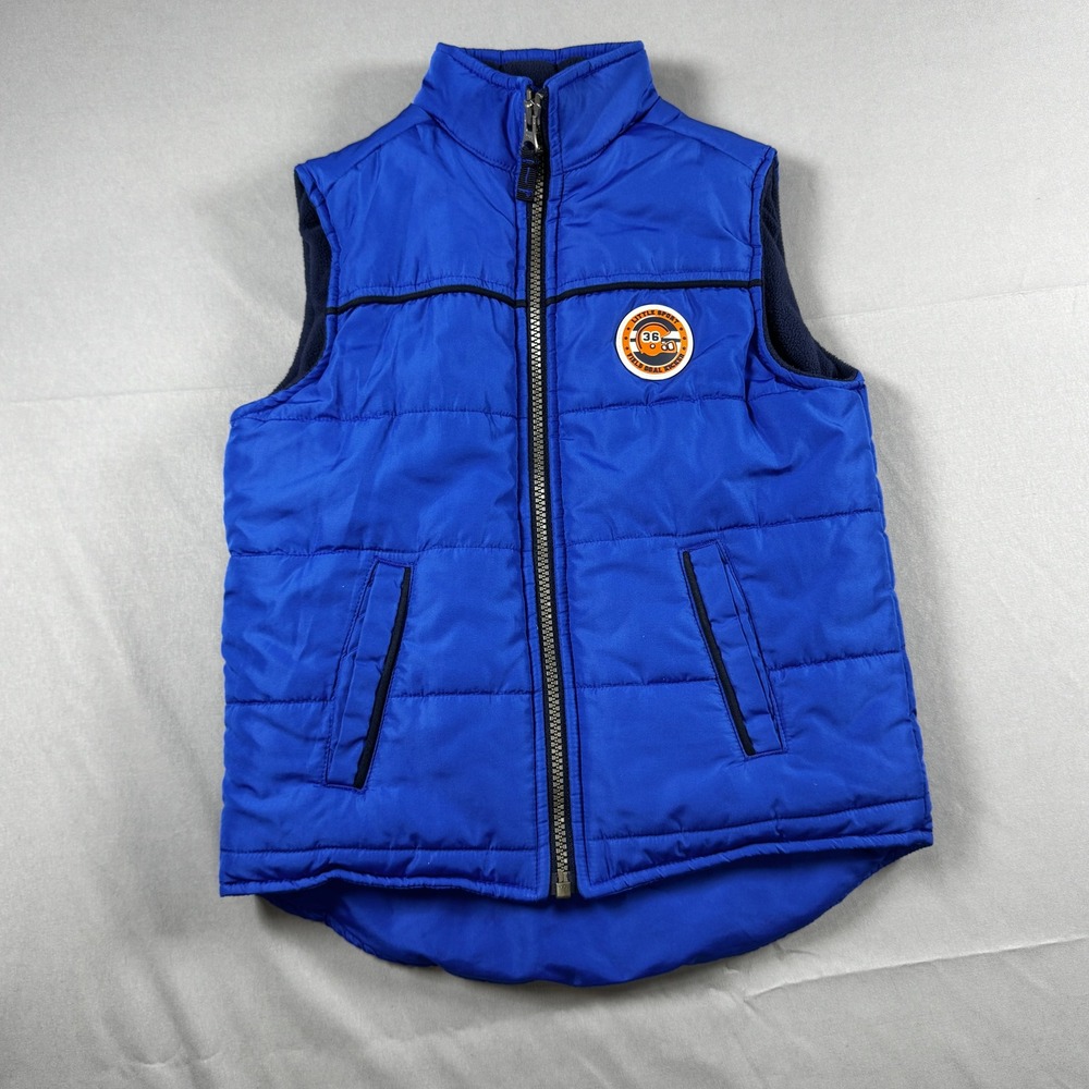 Carter's Boys 5 Blue Field Goal Kicker Puffer Vest Fleece Lined Football Preppy